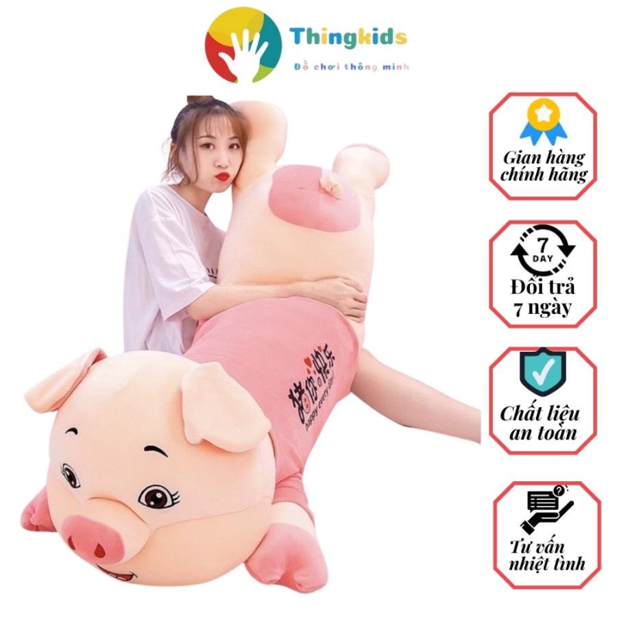 Gấu Bông Heo Nằm Áo Hồng Cực trend Thú Nhồi Bông Búp Bê Siêu Dễ Thương Size 90cm, 100cm, 130cm, 150cm - THINGKIDS