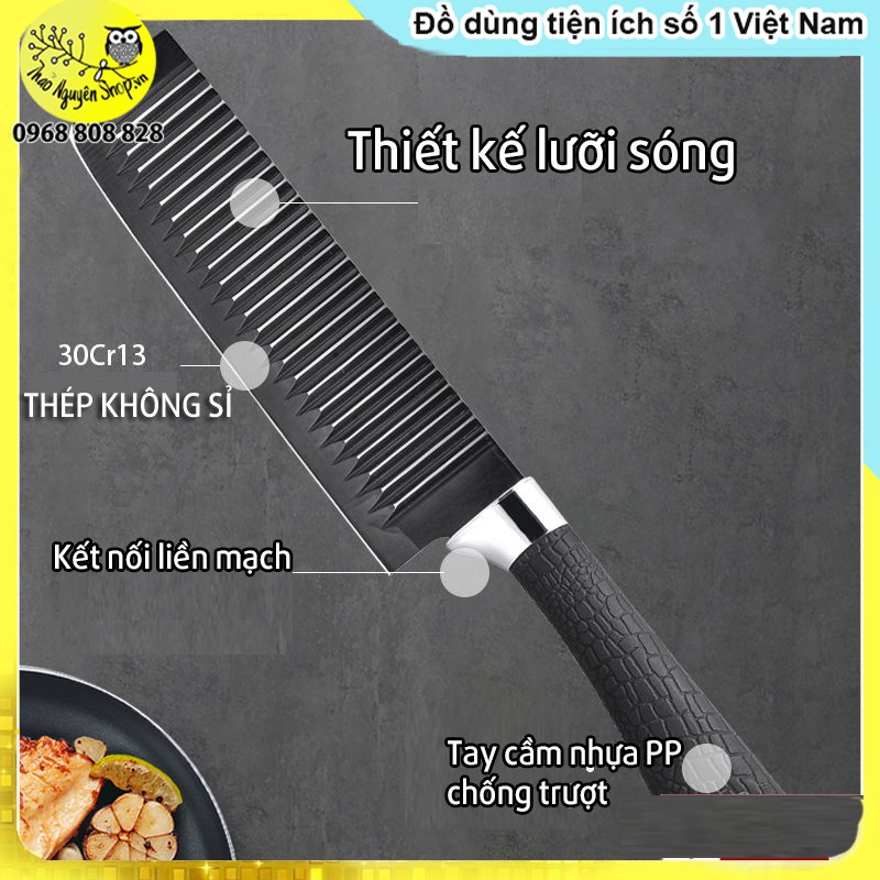 Dao thái thịt, chống dính, lượn sóng màu đen dài 32.5cm-T3A4