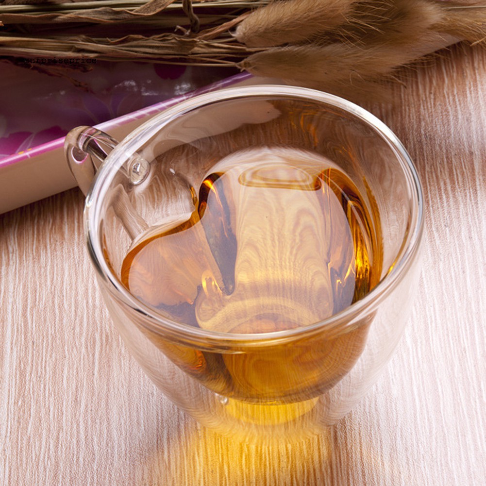 Ly Uống Nước Bằng Thủy Tinh 2 Lớp Hình Trái Tim 180 / 240ml