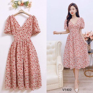 Đầm maxi hoa nhí tay bồng nhẹ nhàng sang trọng MSVAY030