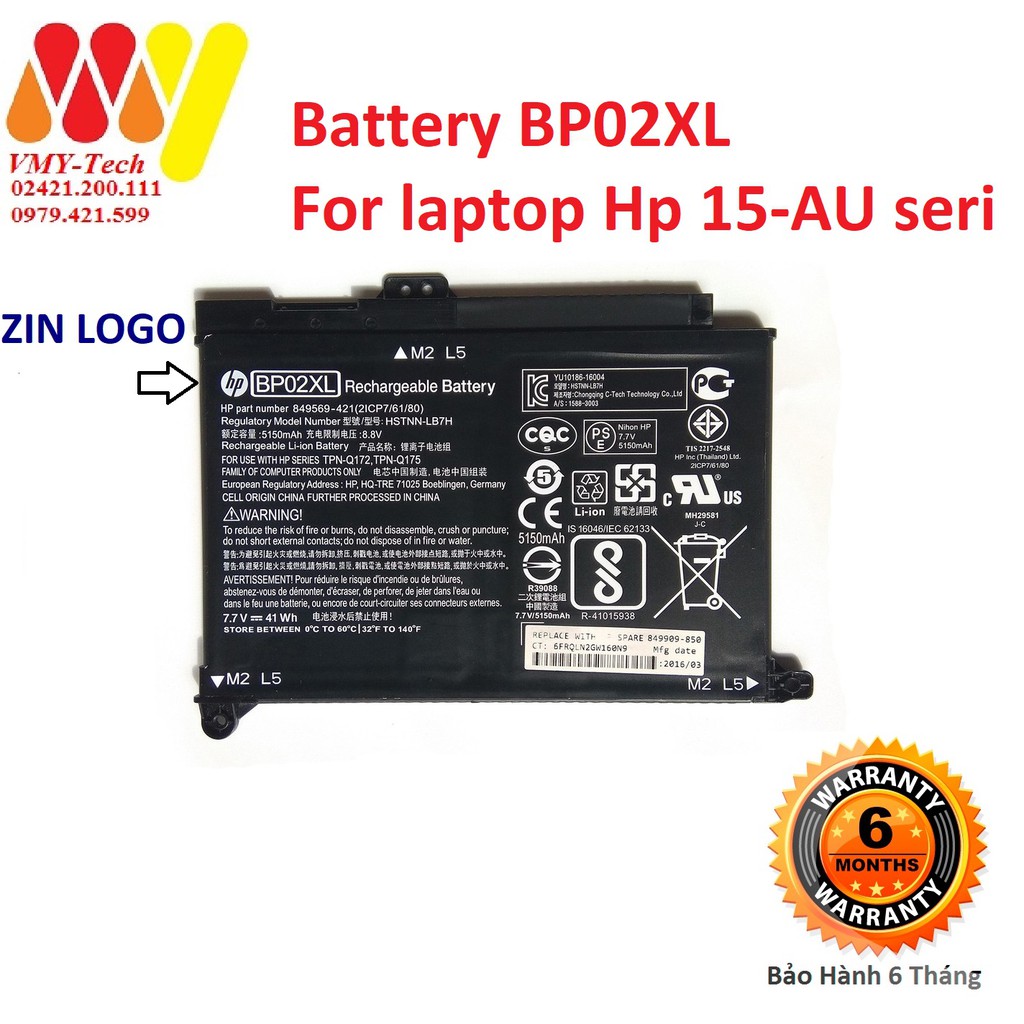 [Mã ELHAMS5 giảm 6% đơn 300K] Pin Laptop HP BP02XL Pavilion 15-AU 15-AU030WM 15-AU010WM HSTNN-LB7H HSTNN-UB7B