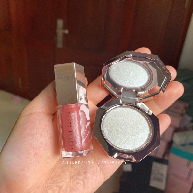 Có sẵn - Set Fenty Beauty Diamond Bomb Highlighter, Son Fussy