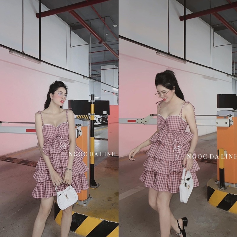 Váy 2 Dây Kẻ Tầng Viền Ngọc Chun Sau Sexy Có Ảnh Thật Kèm Video