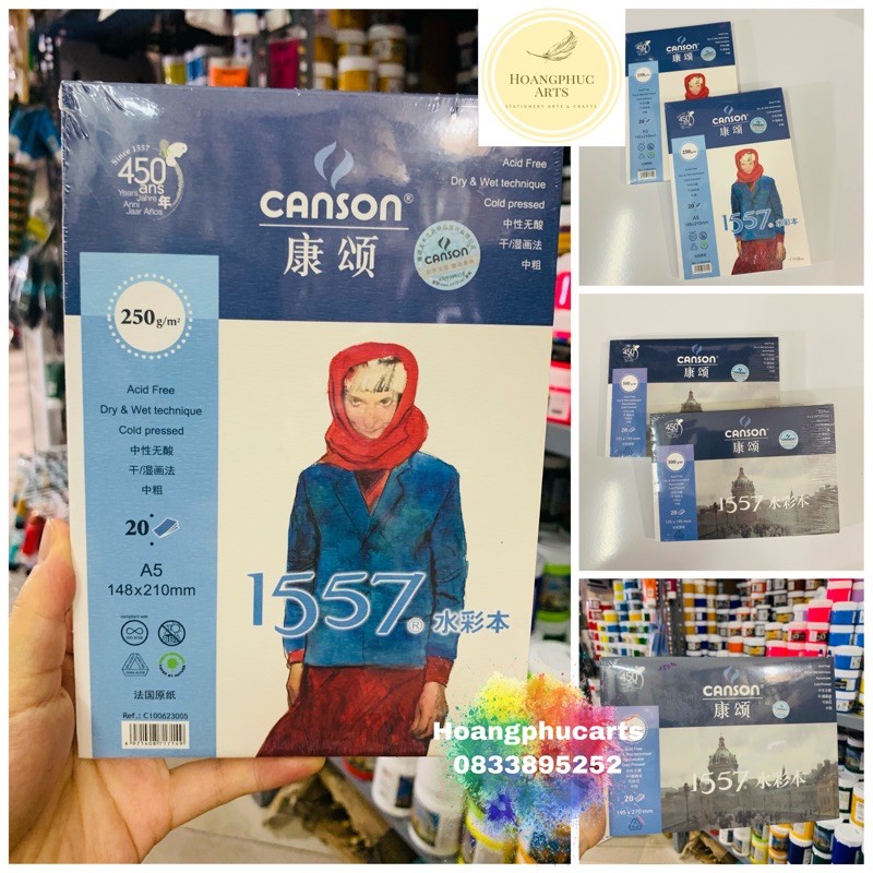 Sổ vẽ Canson 1557 A5/A4- 300gsm/200gsm - giấy chuyên vẽ màu nước