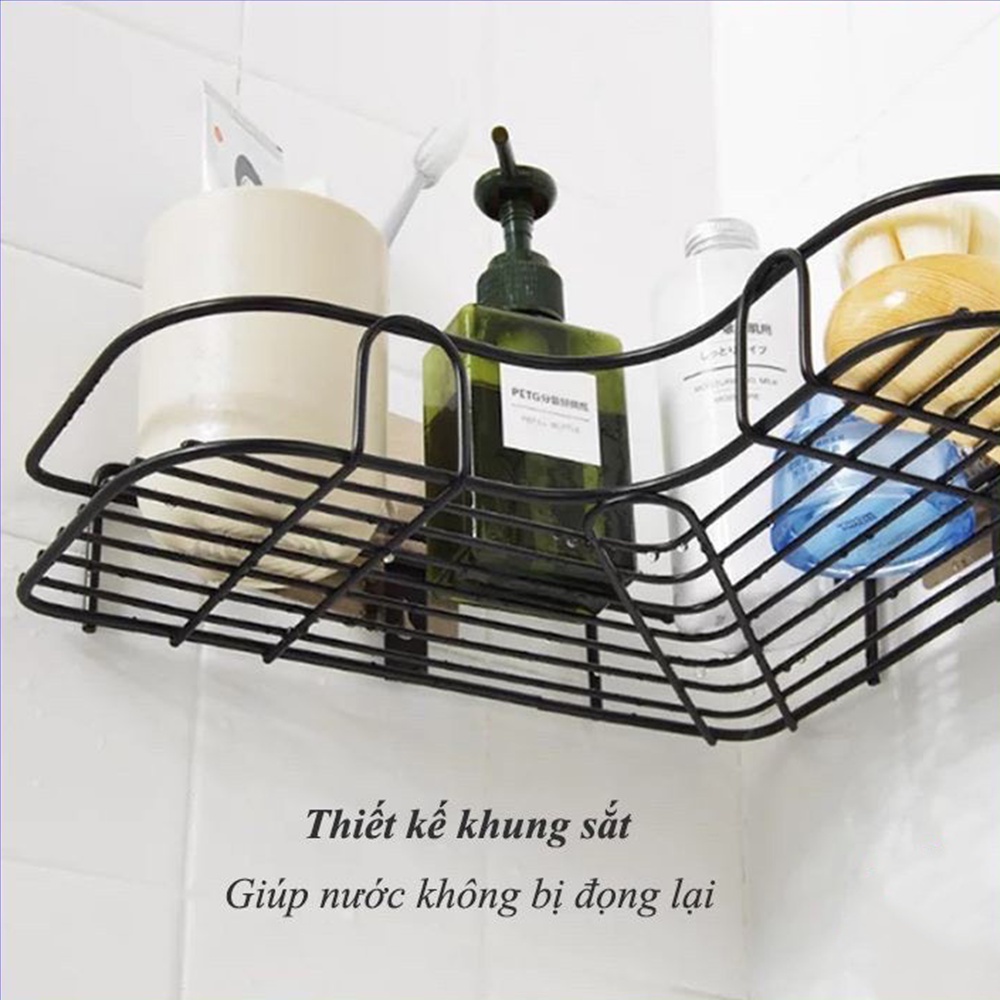 Kệ góc nhà tắm kèm 2 miếng dán đôi - Kệ sắt dán tường để đồ nhà tắm siêu chắc chắn