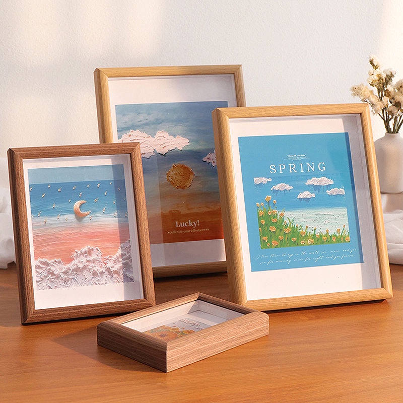 Bắc Âu Khung ảnh Gỗ Rắn 6 Inch / 7 Inch / 8 Inch / 10 Inch Khung ảnh Bảng Ba Chiều Khung ảnh đăng Nhập Màu Treo Tường
