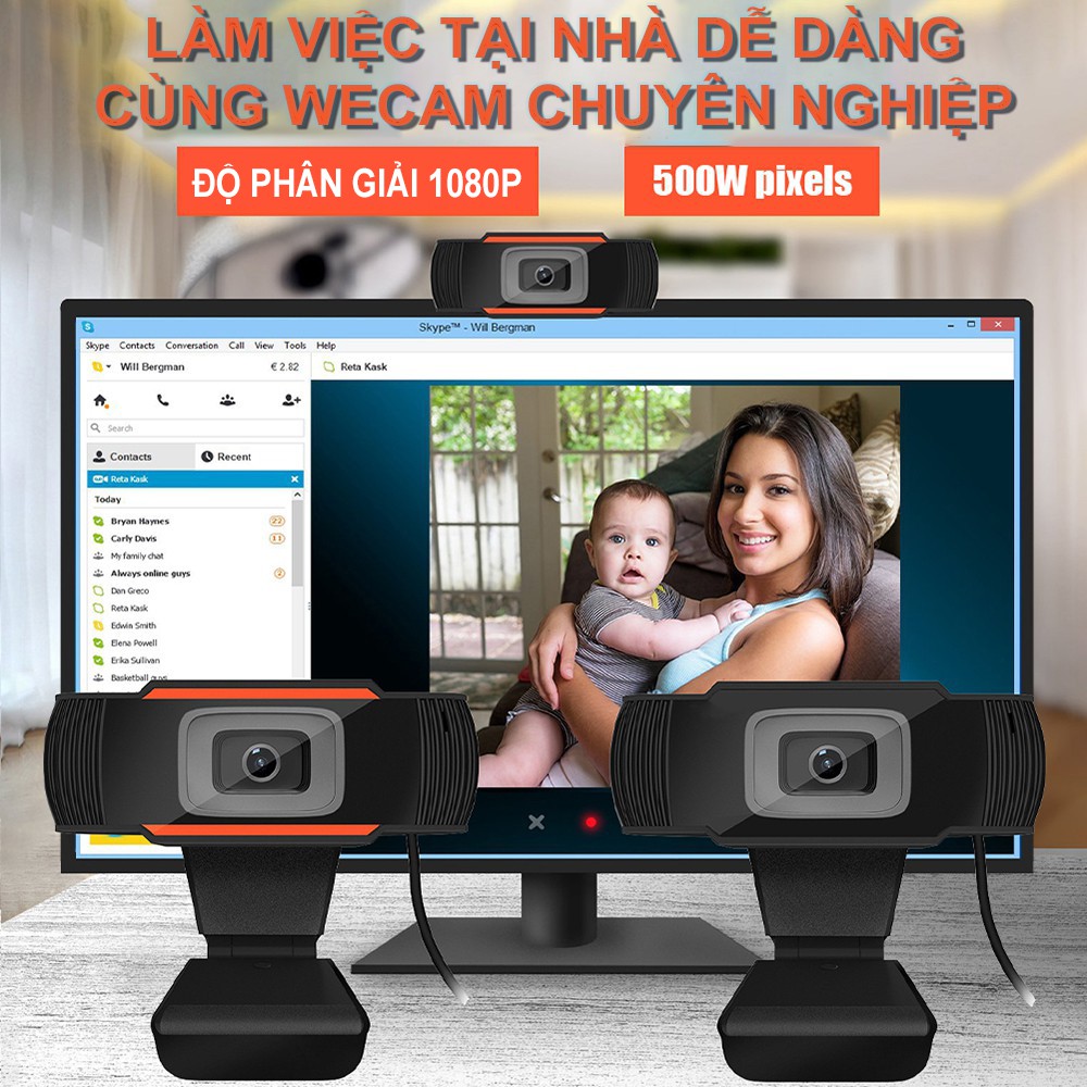 Webcam Máy Tính Full HD Siêu Nét 1080P Xoay 360 Độ, Tích Hợp Thu Âm - Phù Hợp Học Họp Trực Tuyến Online | BigBuy360 - bigbuy360.vn