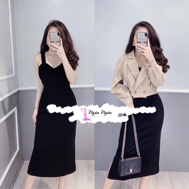 Set đầm body chéo ngực + khoác vest