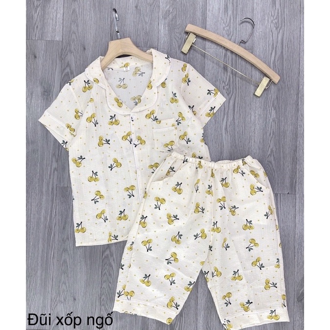 Bộ pijamas nữ chất đũi xốp hoạ tiết hàng thiết kế cao cấp, Đồ ngủ mặc nhà nữ xinh