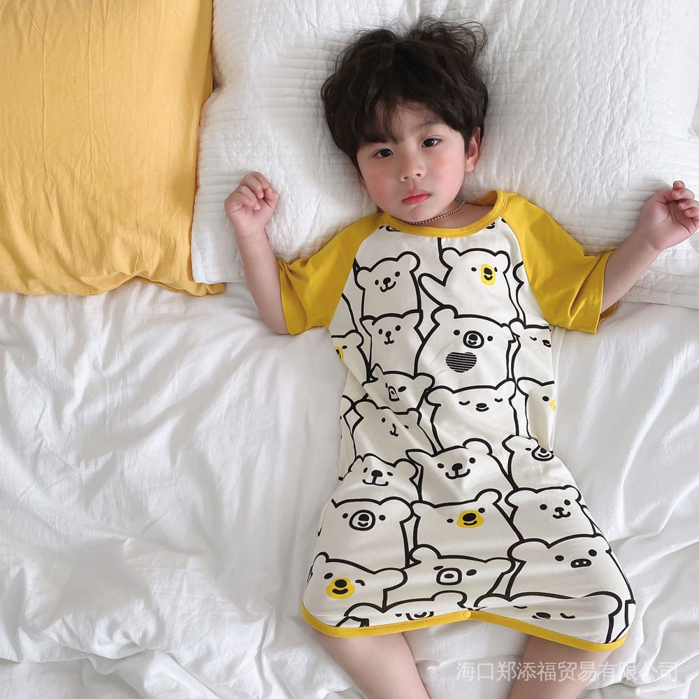 Đầm Ngủ Cotton Mỏng Nhẹ In Họa Tiết Hoạt Hình Thời Trang Mùa Hè Dành Cho Bé Trai Bé Gái