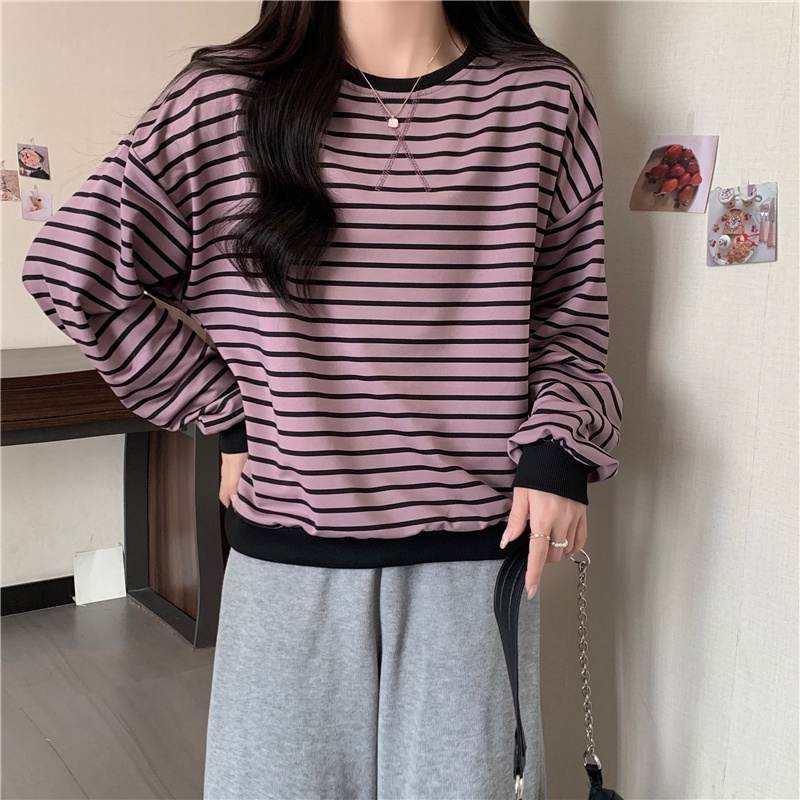 Áo Thun Lửng Dài Tay Cổ Tròn Sọc Ngang Thời Trang Mùa Thu Hàn Quốc Mới