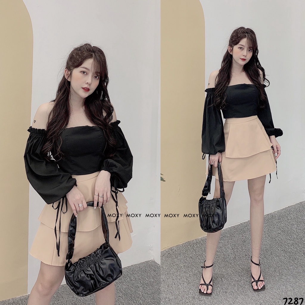 SP007287-Set áo trễ vai váy xoè 2 tầng