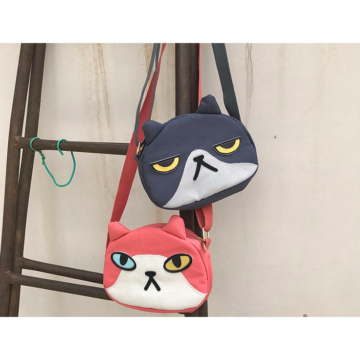Túi đeo chéo Canvas - Mèo láo
