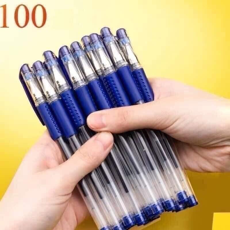 Combo 100 bút bi nước văn phòng 0.5mm mực đều, bút bi nước viết êm tay không lem mực ra tay, bút bi giá rẻ sẵn 3 màu
