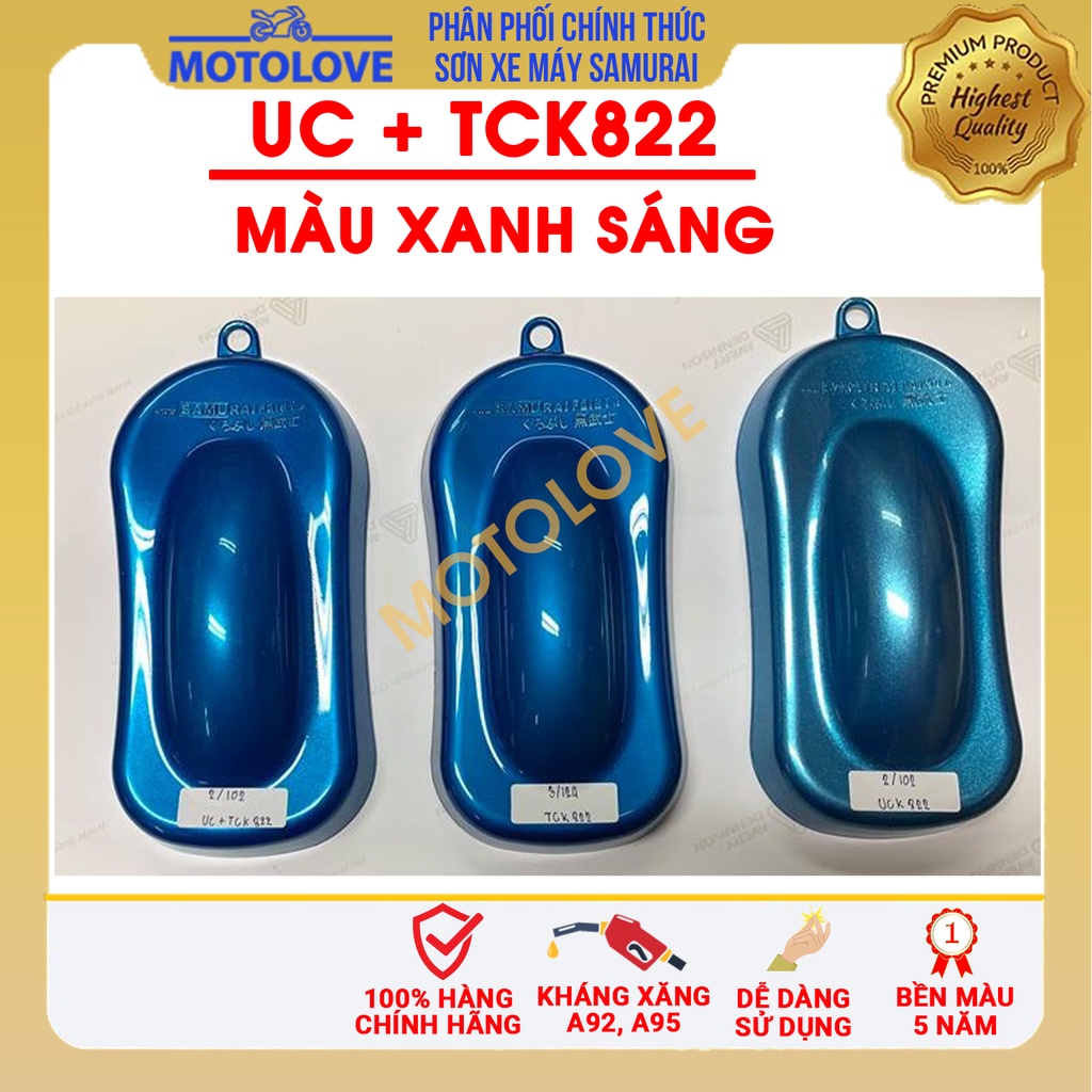 Combo sơn samurai màu xanh sáng UC + TCK822  loại 2K chuẩn quy trình độ bền 5 năm gồm 2K04 - UCK822 - TCK822-2k01