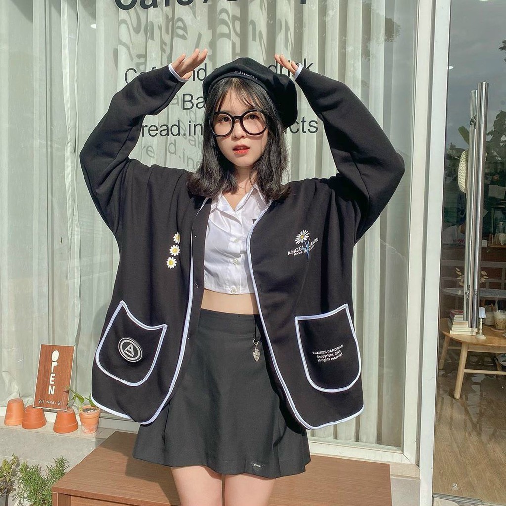 Áo Khoác Cardigan Thun Nỉ Ngoại In Bông Cúc Siêu Dễ Thương