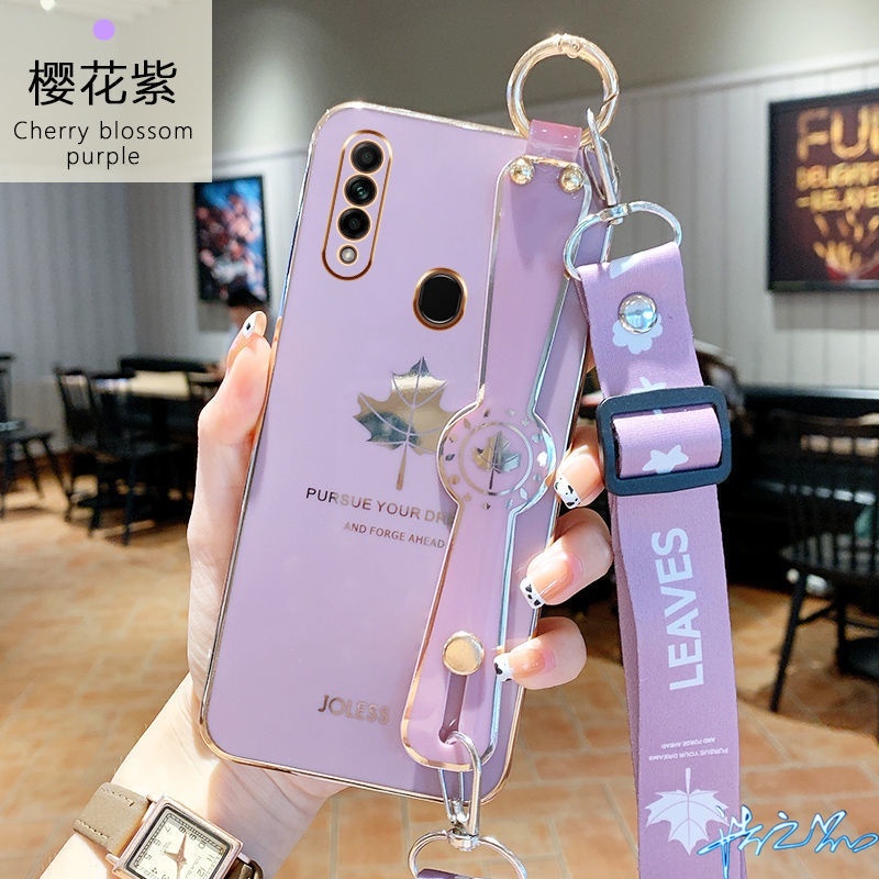 Ốp Điện Thoại Họa Tiết Lá Phong Có Dây Đeo Cho Oppo A5S A12 A3S A31 A53 A9 A5 2020 A15 A15S A92 A52 A12E