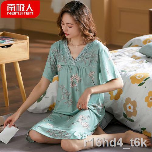 Bông phương thức cao cấp dành cho người trung niên và tuổi mùa hè bộ đồ ngủ 100% cotton lụa pijama nữ ngắn tay plu