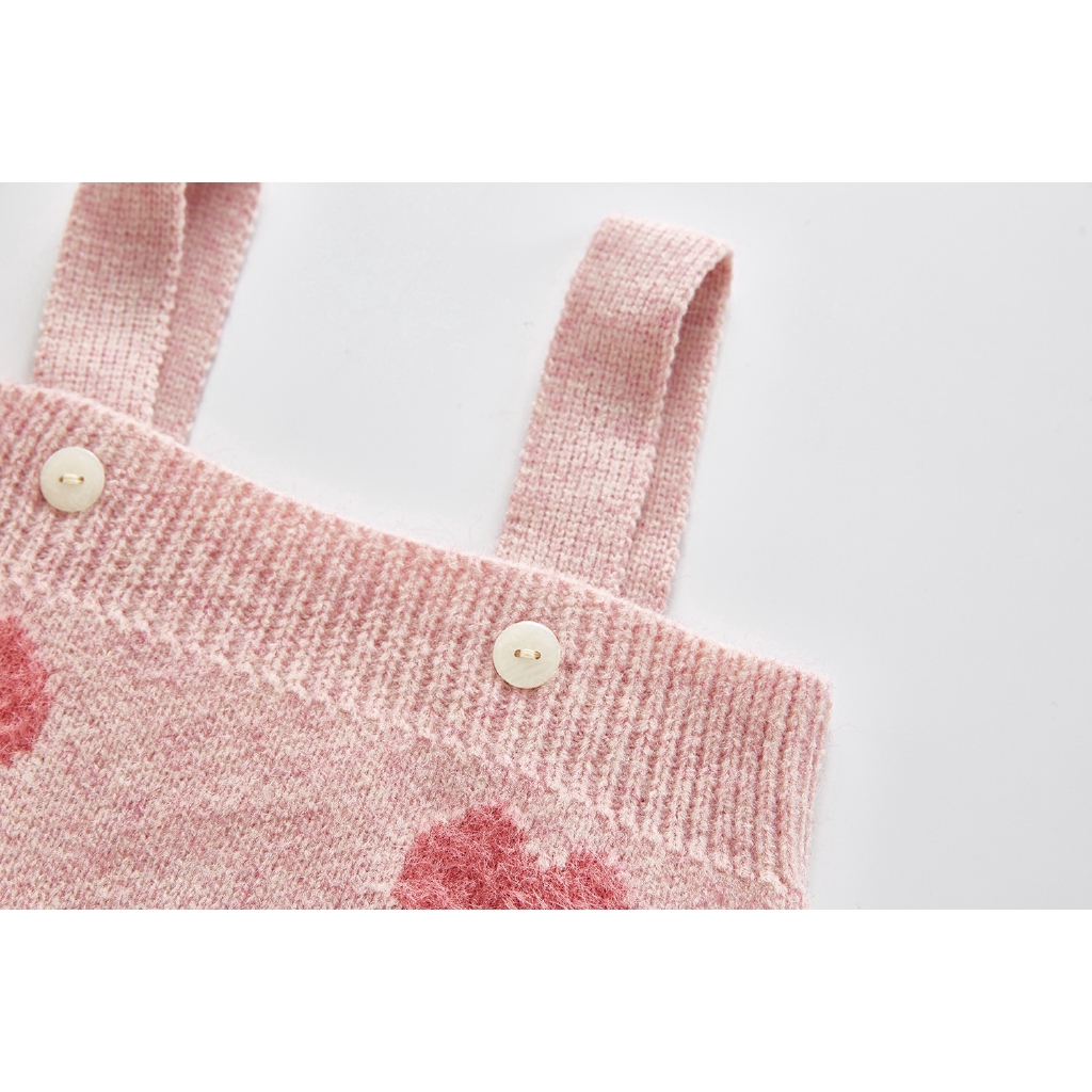 Bộ áo liền quần / áo khoác cardigan họa tiết trái tim dành cho bé gái