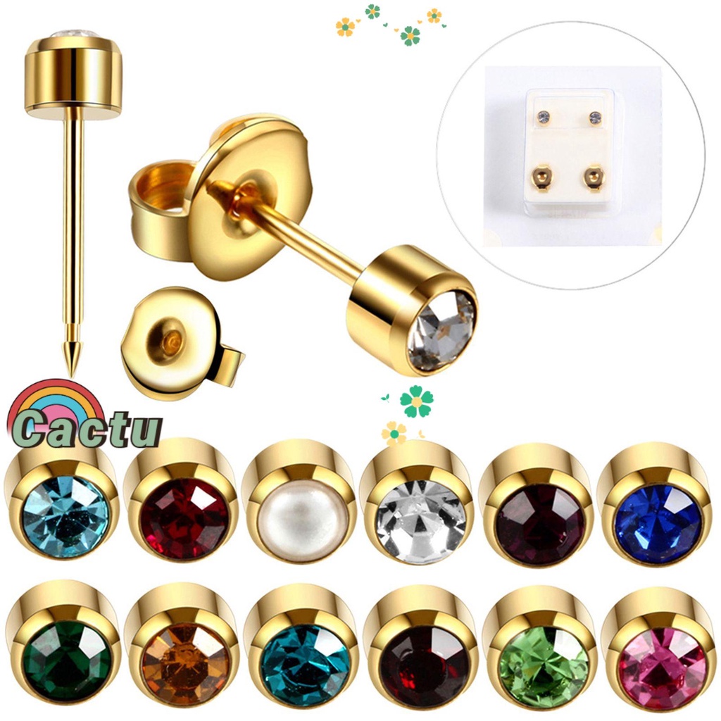 1 Cặp Bóng Đèn Led 4mm|Khuyên Tai Đính Đá Zircon Chống Nhạy Cảm Xinh Xắn