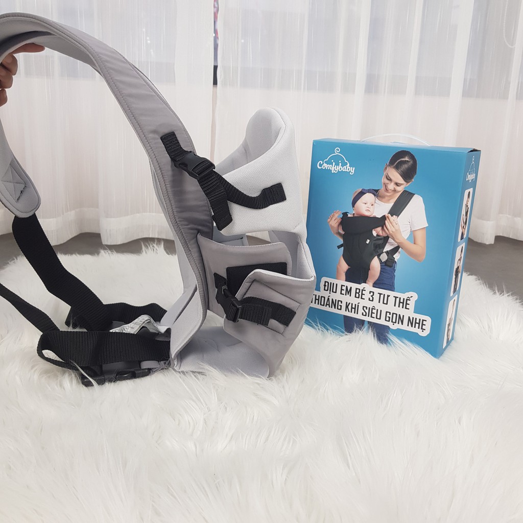 Địu em bé 3 tư thế có đỡ cổ sơ sinh - THOÁNG KHÍ-CHỐNG GÙ cho bé ComfyBaby CF-BK010 hàng chính hãng - bảo hành 12 tháng