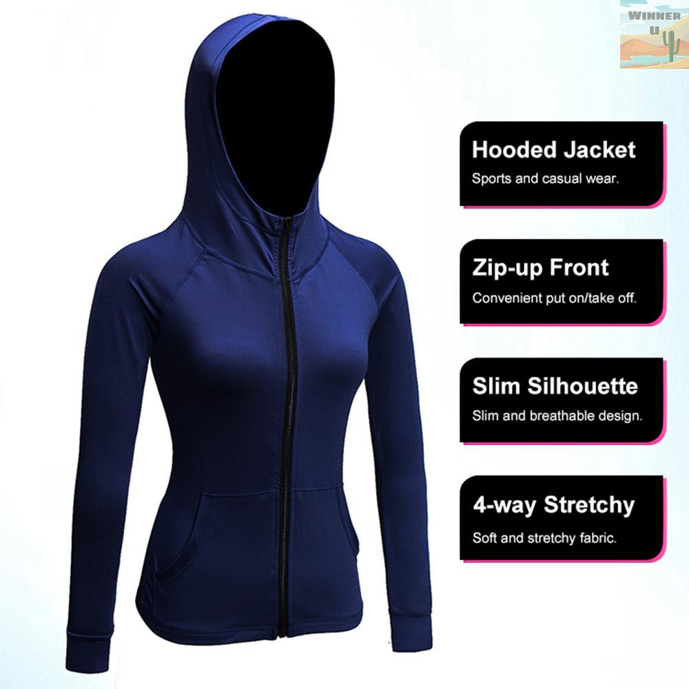 🏆WinnerYou Women Full-zip Hooded Jackets Sport Hoodie Raglan Long Sleeves Pockets Workout Running Exercise Gym Track Sweatshirt Casual Tops Activewear