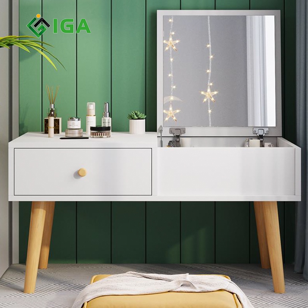 Bàn trang điểm bệt IGA có gương, bàn làm việc hiện đại đa năng GP140/ GP143