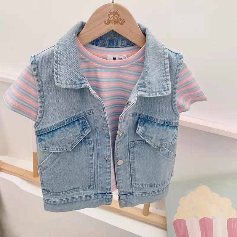 Áo Khoác Denim Sát Nách Mềm Mại Phong Cách Nhật Hàn Thời Trang Xuân Thu 2022 Cho Bé