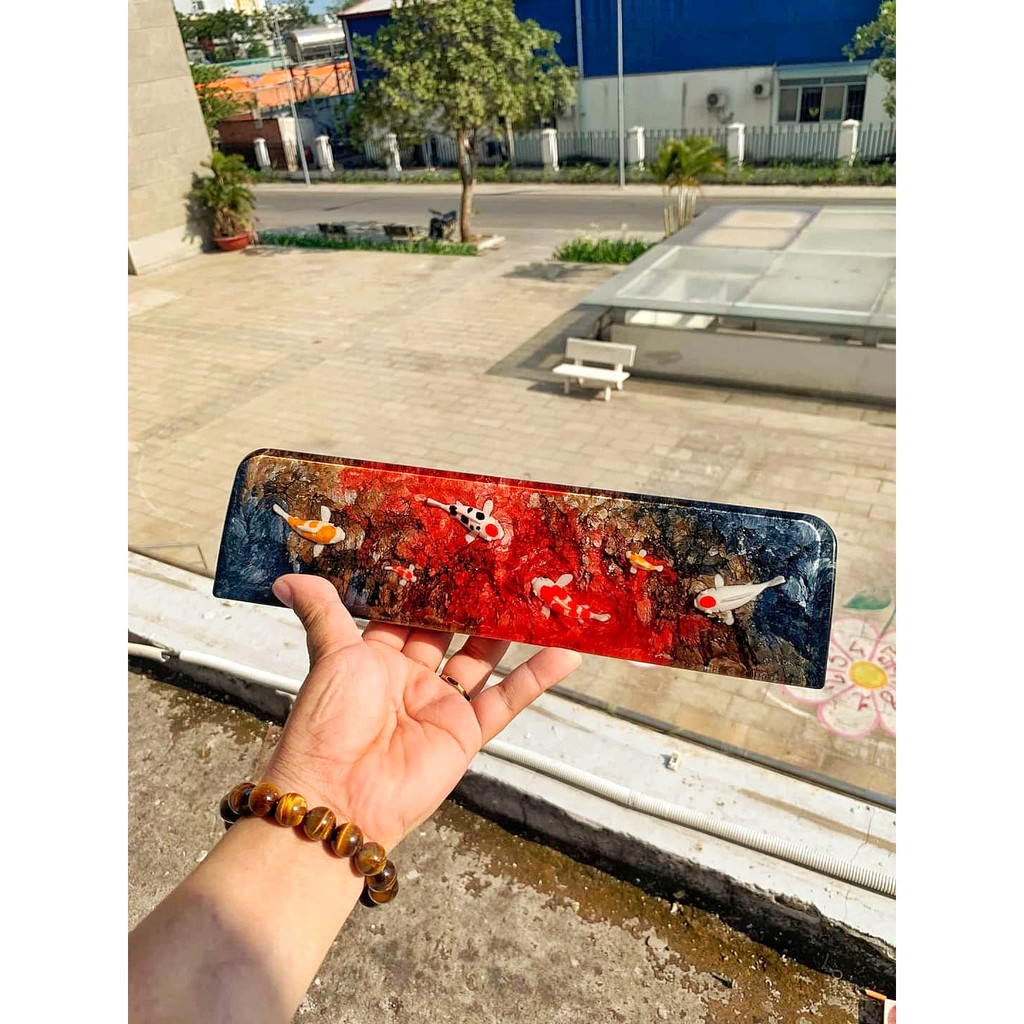 Kê tay bàn phím resin hàng handmade cá koi thạch anh đỏ