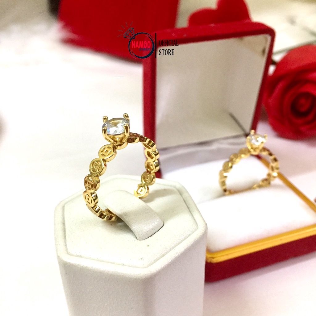 Nhẫn Trơn Nữ, Nhẫn Kim Tiền Đính Đá Mạ Vàng 18k N003 Namoo Jewelry