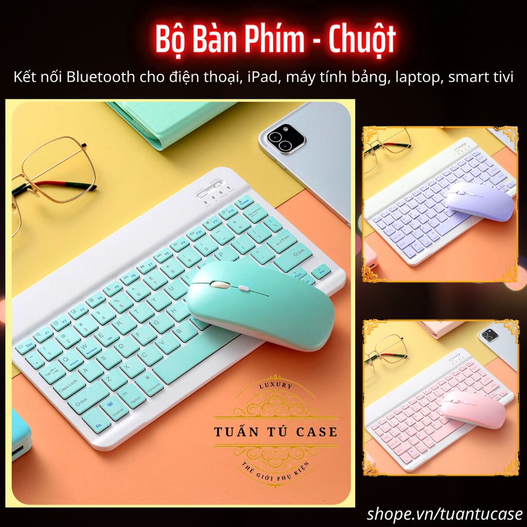 Combo bàn phím & chuột không dây bluetooth nhiều màu sắc nhỏ gọn cho điện thoại máy tính bảng ipad laptop macbook tivi