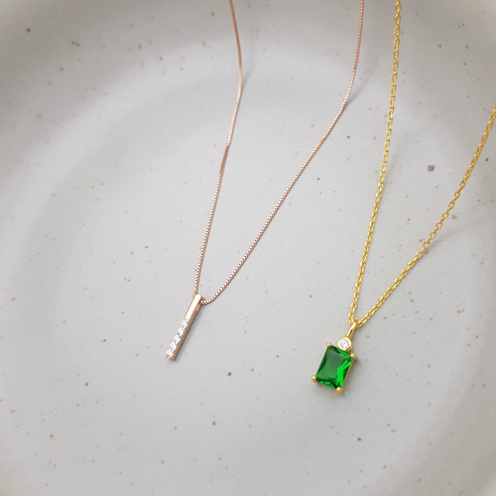 Dây chuyền bạc EVERMORE, vòng cổ mặt xanh ngọc bạc ý 925, phong cách minimalism, thanh lịch - D020