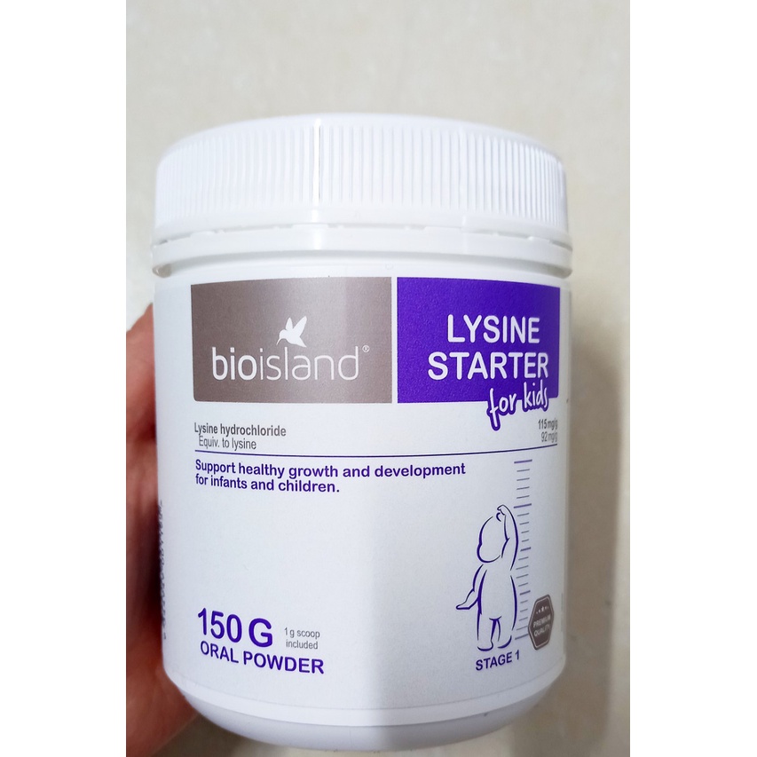 Bột uống Lysine starter lọ 150g (Bioisland Úc). Hỗ trợ phát triển chiều cao cho bé từ 6 tháng tuổi.