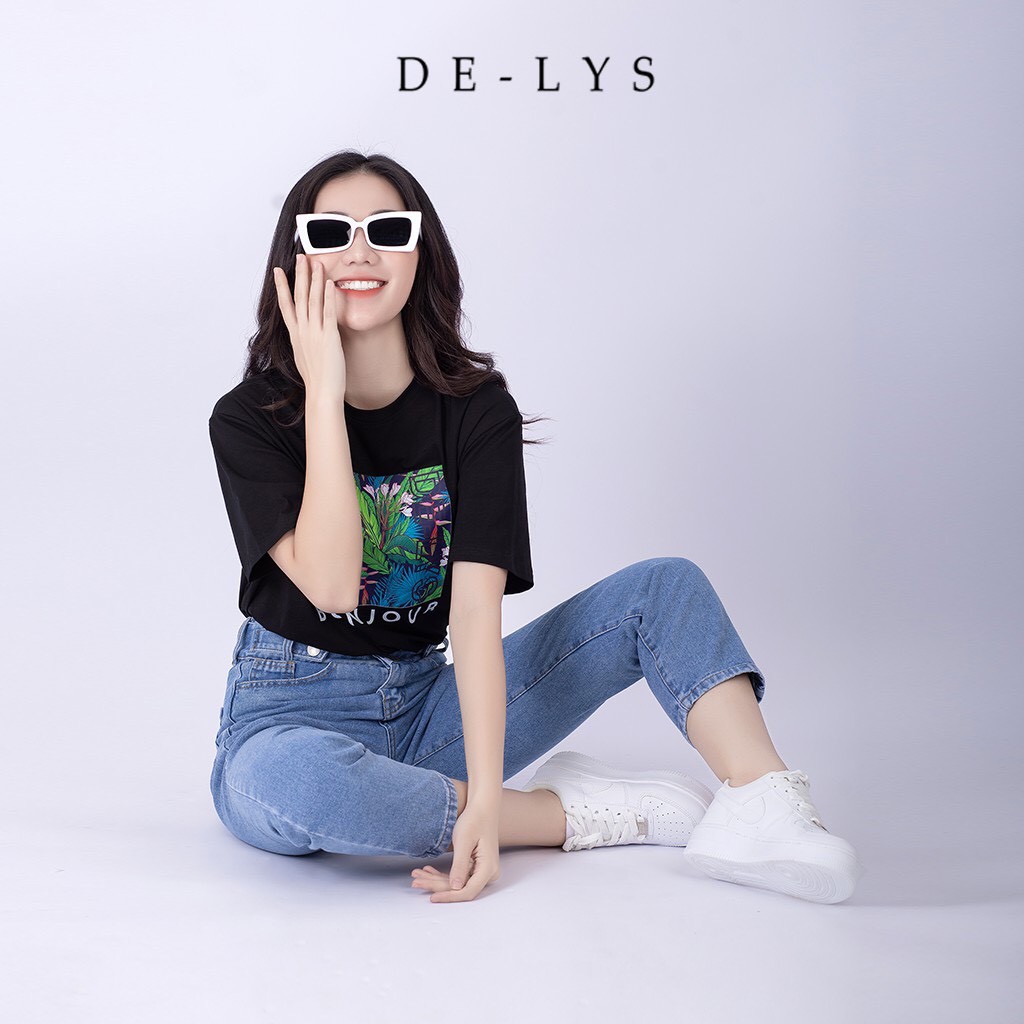 Quần jean nữ lưng cao Delys quần jean cạp cao phối cúc dọc và cạp sườn