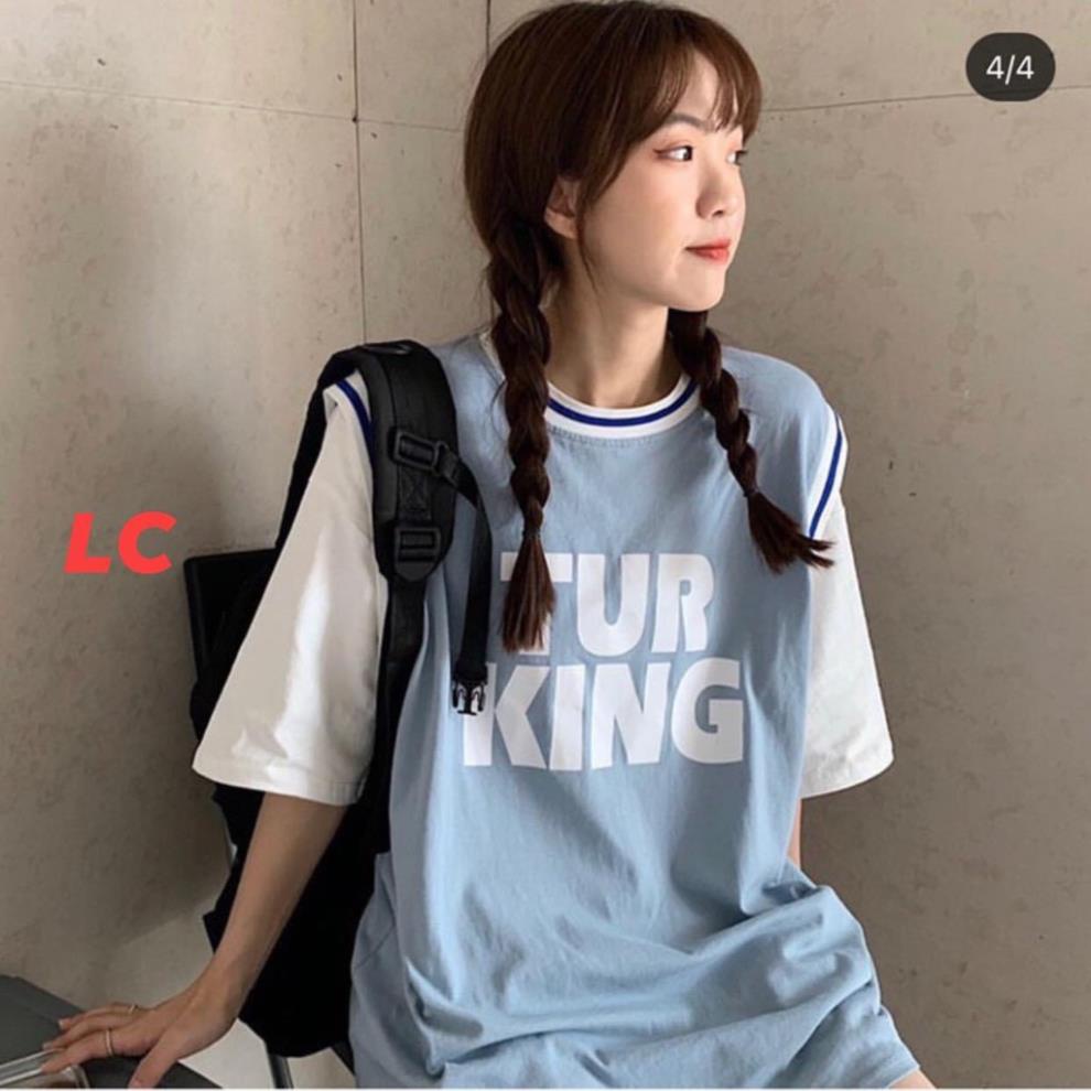 Áo phông phối tanktop bóng rổ tay lỡ unisex form rộng Tur King nam nữ màu xanh pastel cực lạ basics tee thun oversize 😍