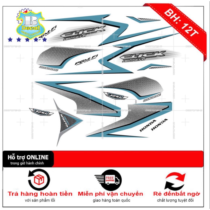 ( Quí khách vui lòng mang ra tiệm cho thợ dán ) Tem Click 125i trắng
