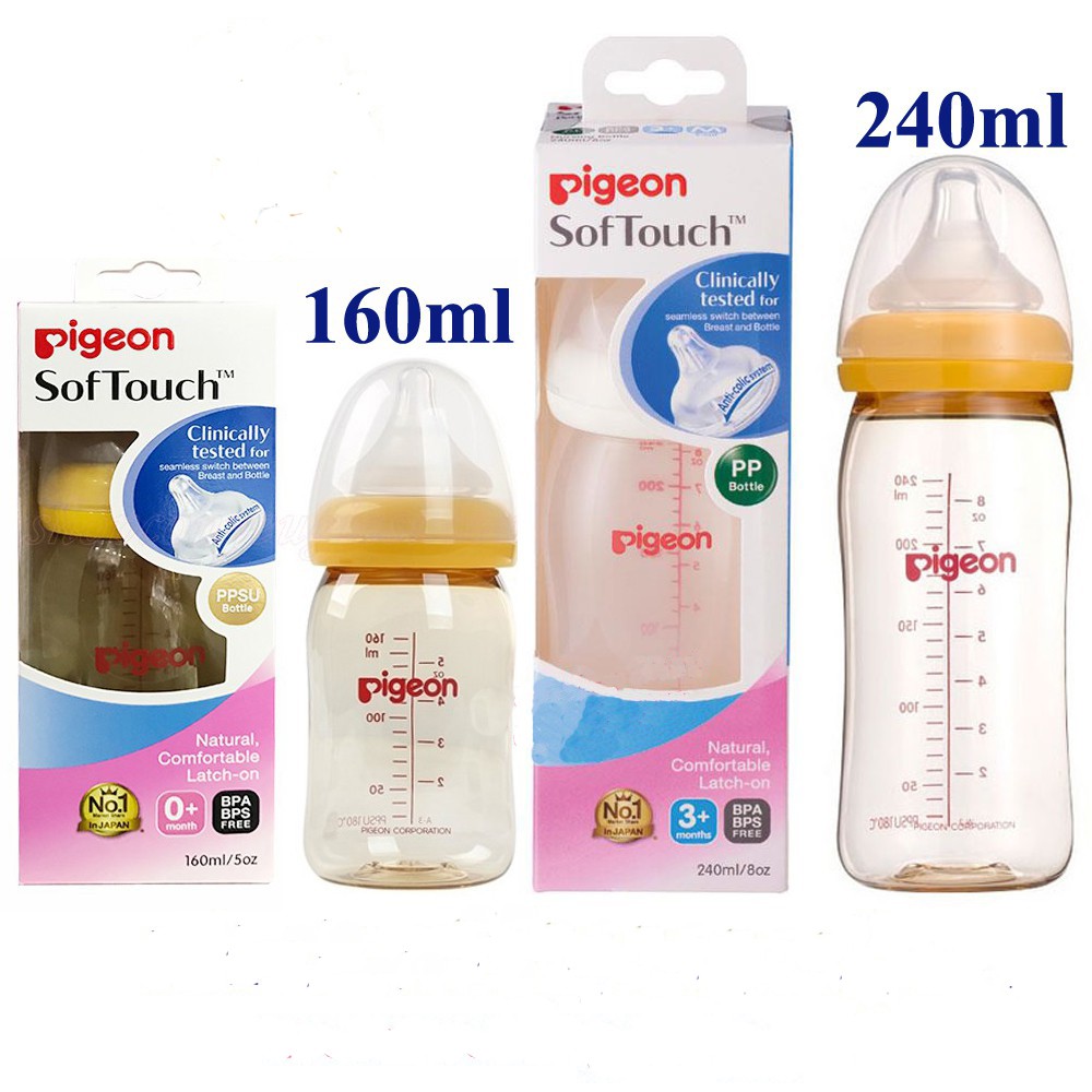 Bình Sữa Cổ Rộng Pigeon SofTouch 160ml, 240ml