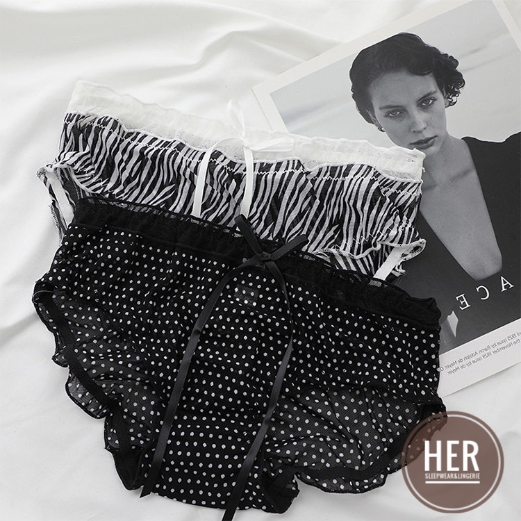 Quần Lót Ren Nữ Cao Cấp Thoáng Mát Viền Lưới Nhún Họa Tiết Sexy QR04 - Her Sleepwear