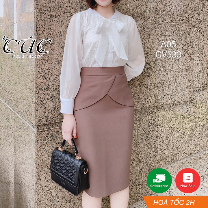 Chân váy nữ dáng dài cao cấp công sở from đẹp Cúc Fashion CV533 váy đầm bút chì bèo chéo bụng