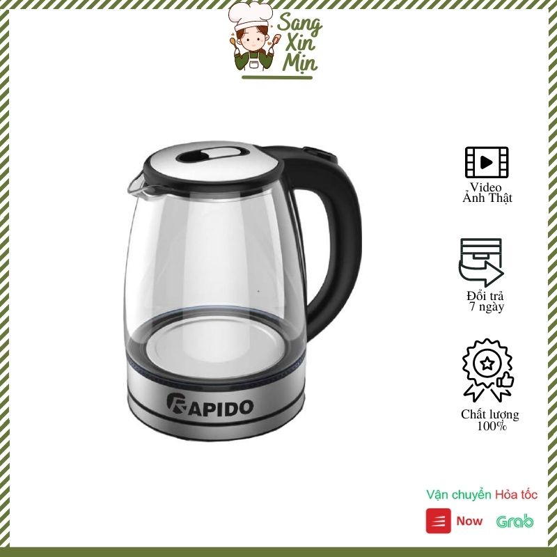 Ấm siêu tốc thủy tinh, Bình đun siêu tốc Rapido RK1818, 1800 W, 1,8 lit nước sôi trong một nốt nhạc- Bảo hành chính hãng