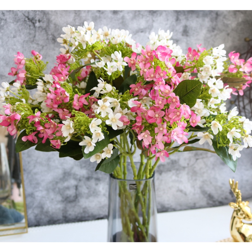 Cành hoa giả nhiều màu siêu xinh trang trí decor không gian nhà cửa, chất liệu vải lụa cao 60cm