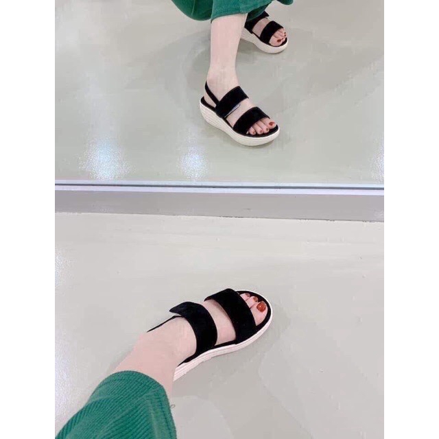 Sandal Bánh Mì Quai Ngang Da Lộn Đế Trắng Cao