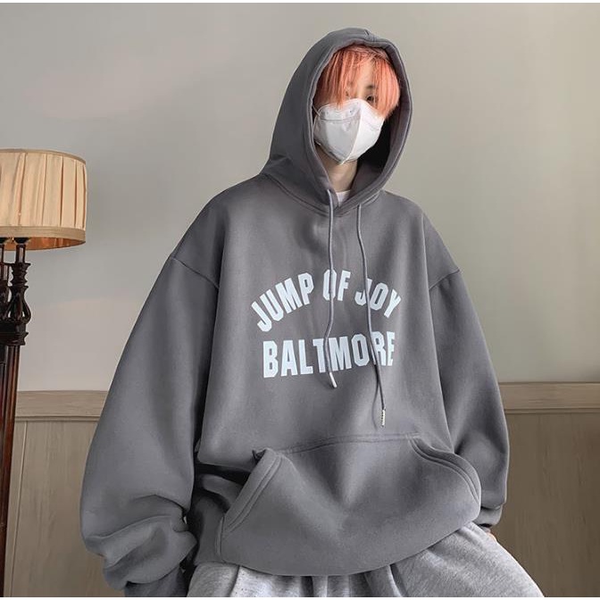 Áo Khoác Hoodie Vải Cotton Dày Dáng Rộng In Chữ Kaki Kiểu Mỹ Thời Trang Cho Cặp Đôi