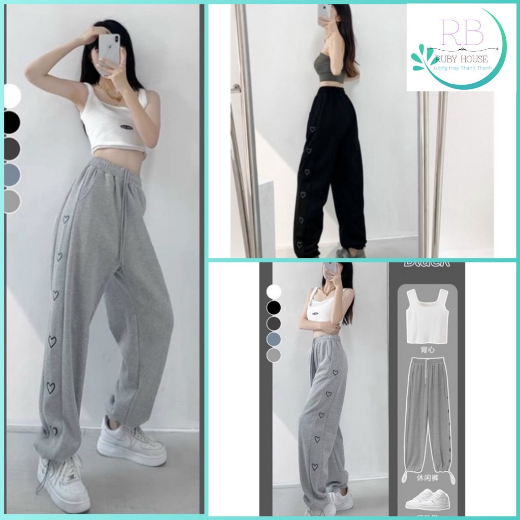 Quần jogger tim cạnh RUBY HOUSE86 from Ống Rộng chốt gấu ullzang có size M và L, chất nỉ ép dầy,  ẢNH THẬT