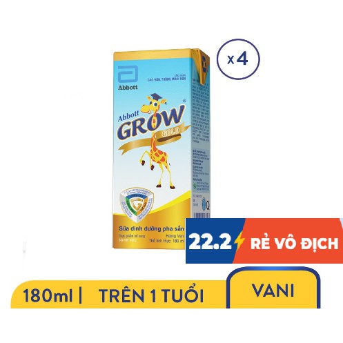 Lốc 4 hộp Sữa nước Abbott Grow Gold 180ml/hộp