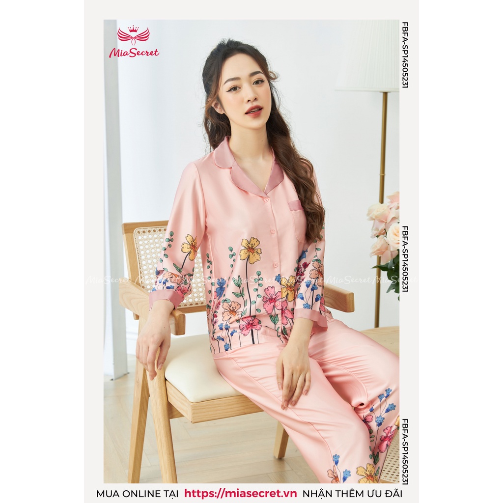 Bộ Đồ Ngủ Pijama Mia Secret Lụa Nhật Cao Cấp - Họa Tiết Hoa Dây Ngũ Sắc Dài Tay - MIA05231