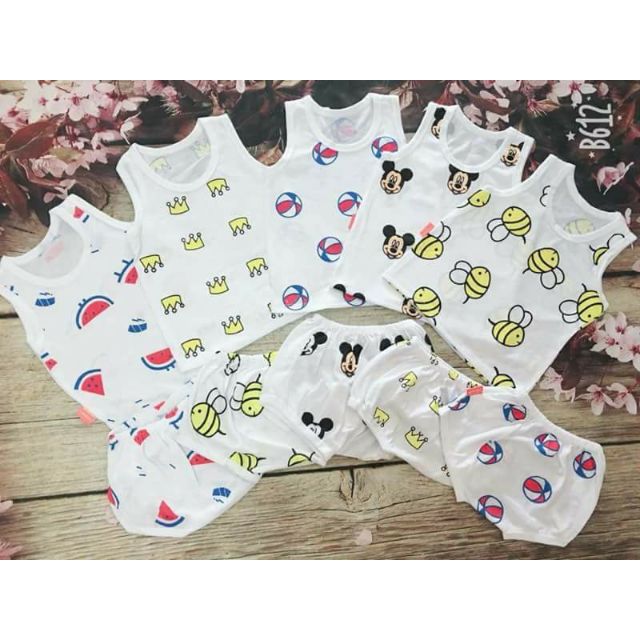 Bộ ba lỗ quần chip cotton thoáng mát cho bé trai bé gái (từ 0 - 30 tháng)