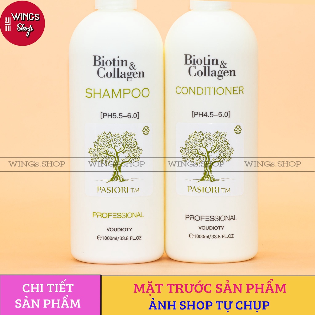 Cặp Gội Xả Biotin Collagen Trắng 500ml-1000ml | Giảm Rụng Tóc, Phục Hồi Tóc Khô Xơ , Wings Shop