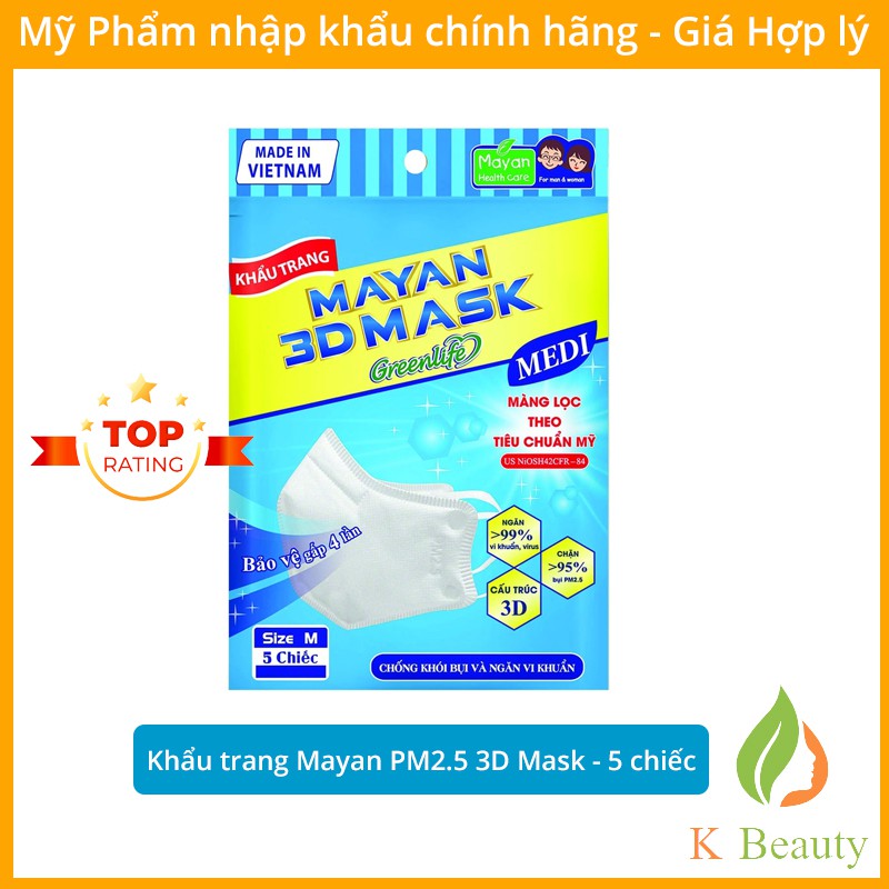 Khẩu trang Mayan PM2.5 3D Mask Medi (5 cái/túi) - Hàng Việt Nam chất lượng cao