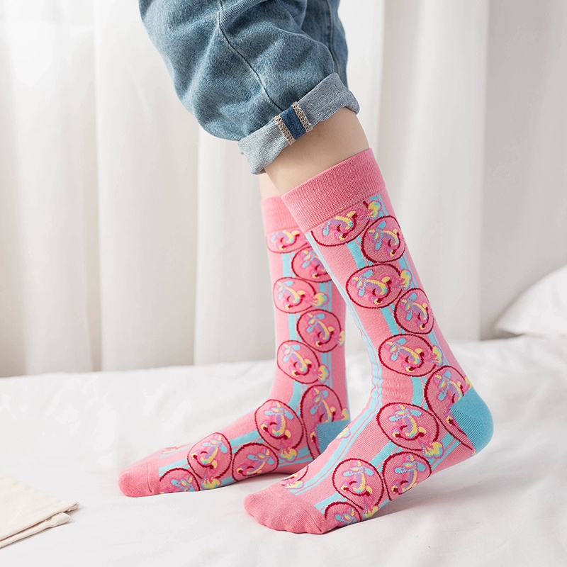 Colorful Cotton Women High socks West Fashion Streetwear Hip-hop Female Mid Calf Socks Trendy Couple Socks